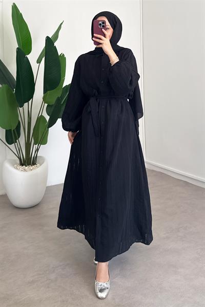 Düğmeli Elbise - Siyah