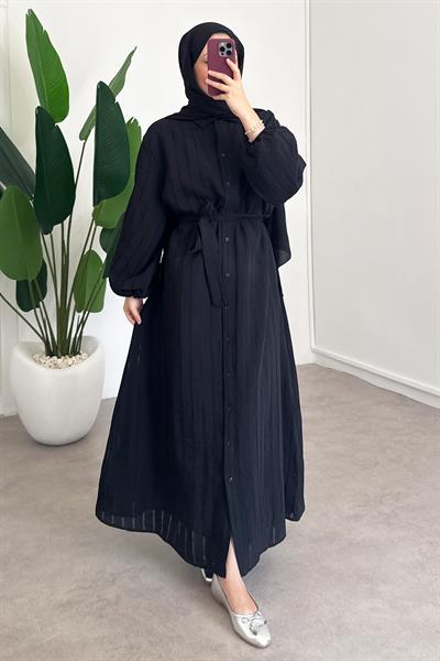 Düğmeli Elbise - Siyah