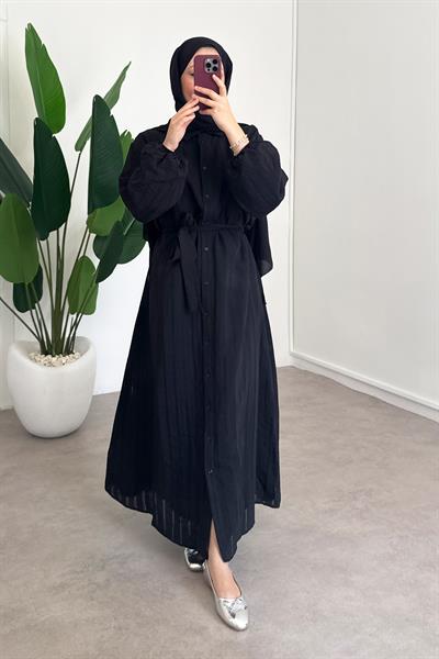 Düğmeli Elbise - Siyah