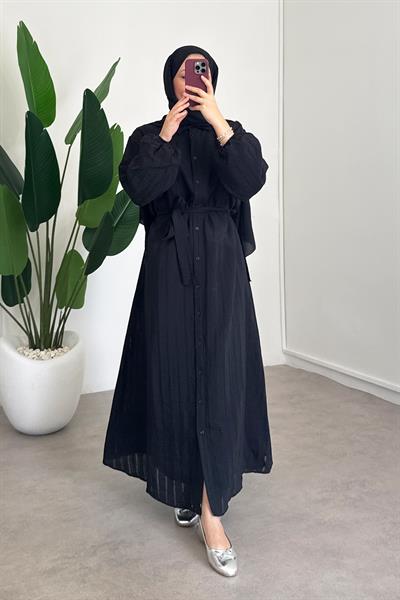 Düğmeli Elbise - Siyah