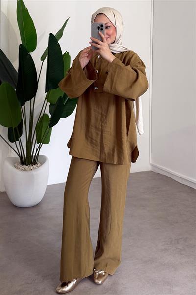 Düğmeli Fermuarlı Takım - Olive
