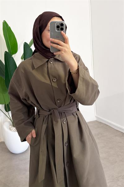 Düğmeli Gabardin Trençkot - Vizon