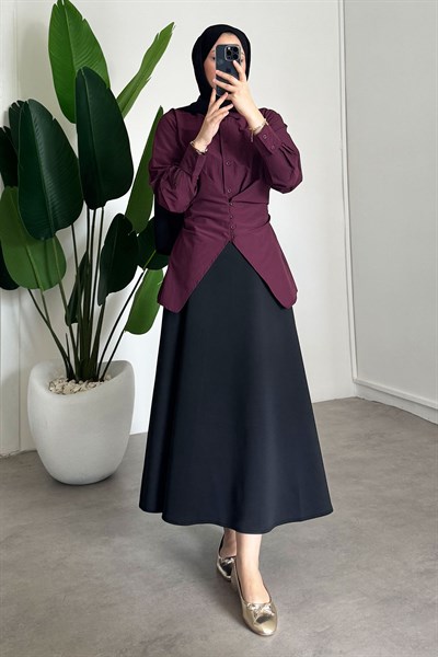 Düğmeli Gömlek - Bordo