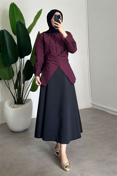 Düğmeli Gömlek - Bordo