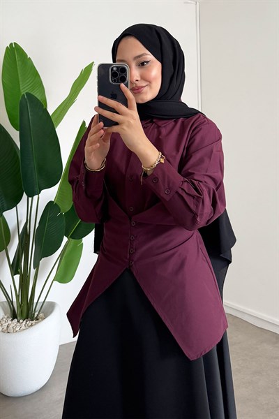 Düğmeli Gömlek - Bordo