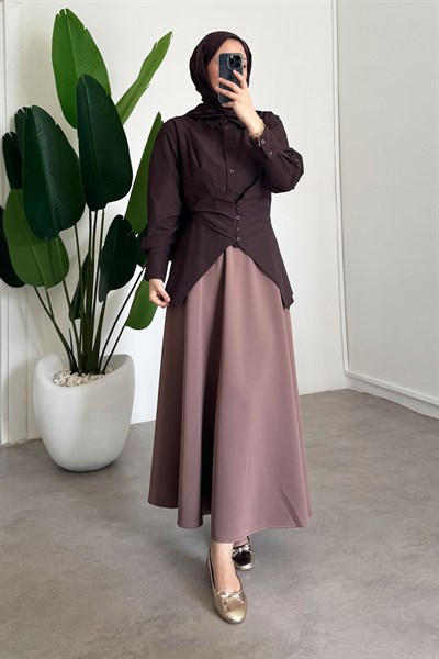 Düğmeli Gömlek - Kahverengi