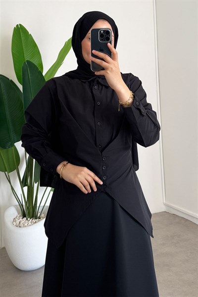 Düğmeli Gömlek - Siyah