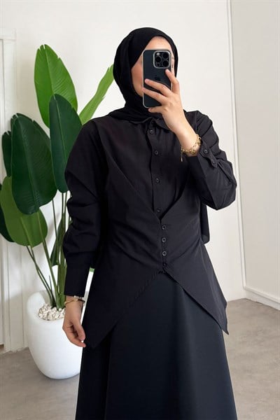 Düğmeli Gömlek - Siyah