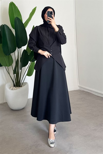 Düğmeli Gömlek - Siyah