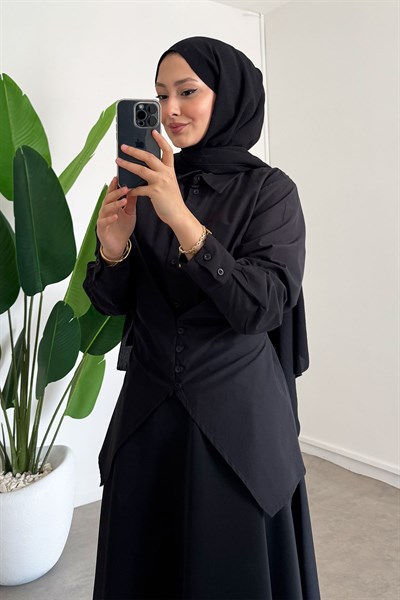 Düğmeli Gömlek - Siyah