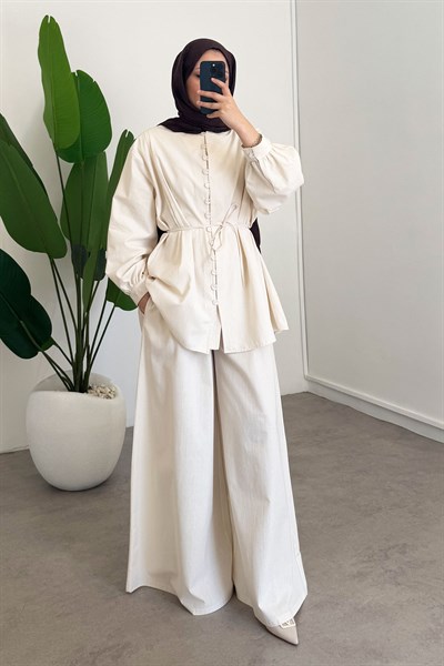 Dügmeli Keten Takım - Bej