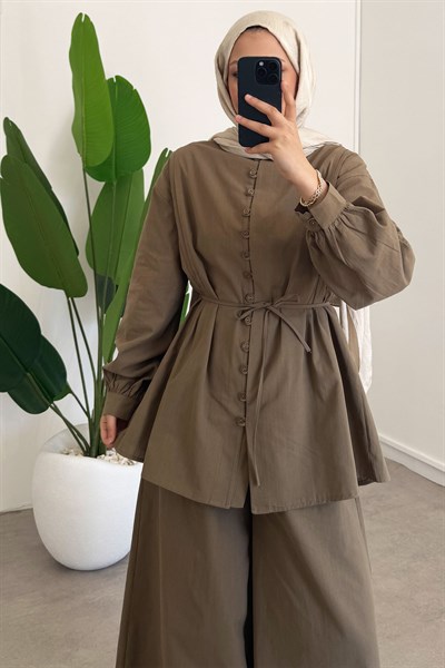 Dügmeli Keten Takım - Haki Yeşil