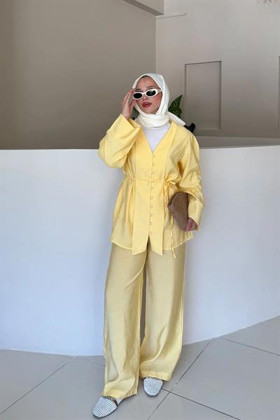 DÜGMELİ KİMONO TAKIM 9-51864 - SARI