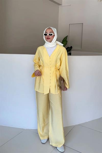 DÜGMELİ KİMONO TAKIM 9-51864 - SARI