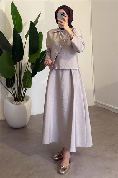 Düğmeli Modal Takım - Bej