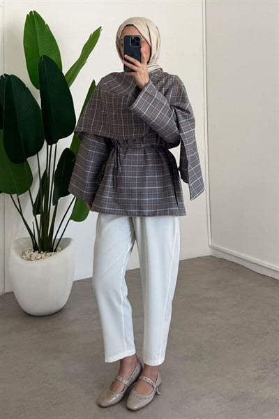 Düğmeli Panço Gömlek - Grı