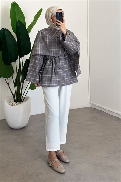 Düğmeli Panço Gömlek - Grı