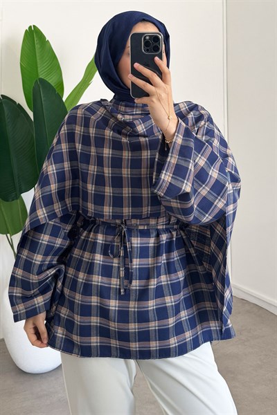 Düğmeli Panço Gömlek - Lacivert