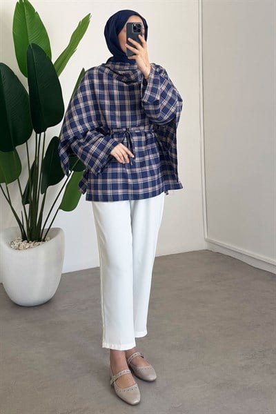 Düğmeli Panço Gömlek - Lacivert