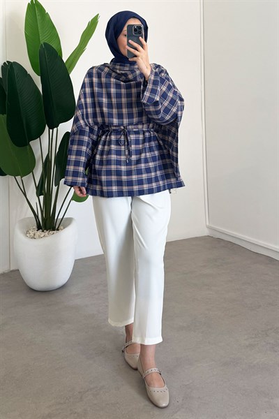 Düğmeli Panço Gömlek - Lacivert