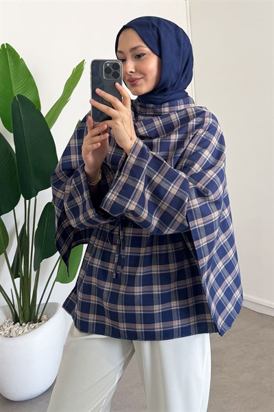 Düğmeli Panço Gömlek - Lacivert