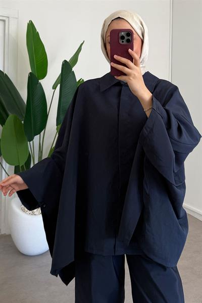 Düğmeli Panço Takım - Lacivert