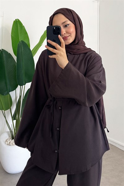 Düğmeli Takım - Kahverengi