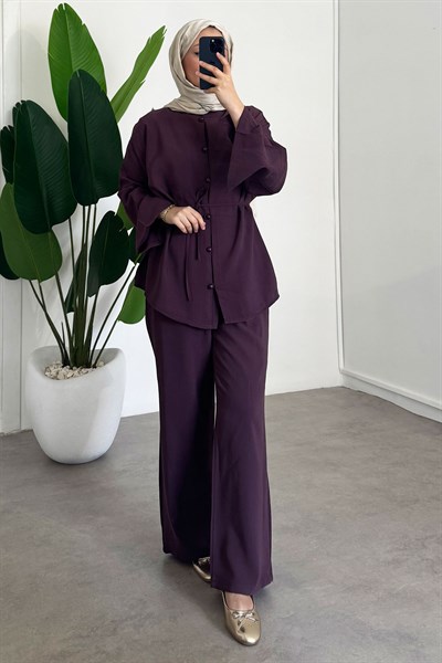 Düğmeli Takım - Mürdüm