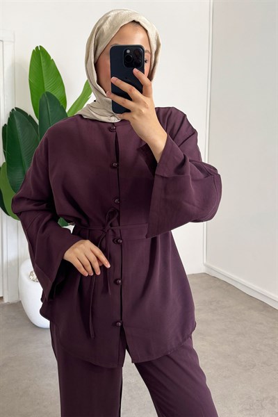 Düğmeli Takım - Mürdüm