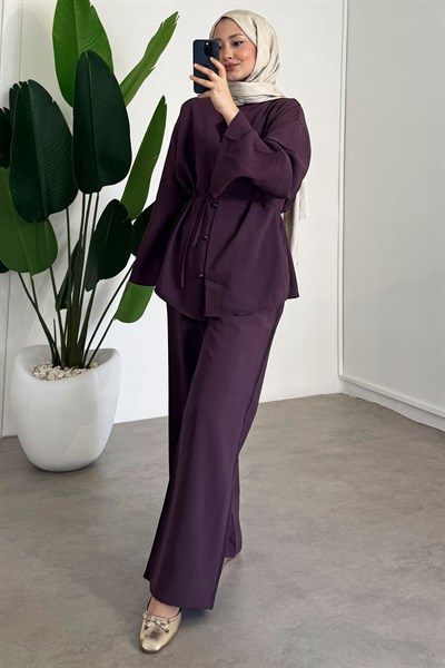 Düğmeli Takım - Mürdüm