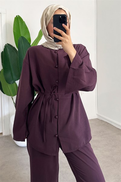 Düğmeli Takım - Mürdüm