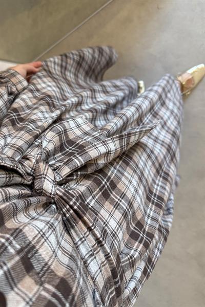 Ekose Elbise - Kahverengi