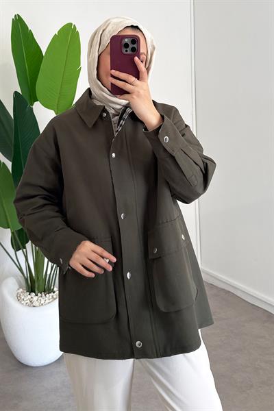 Ekose Garnili Ceket - Haki Yeşil