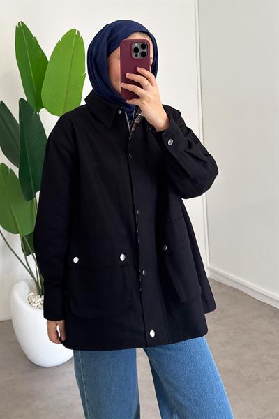 Ekose Garnili Ceket - Siyah