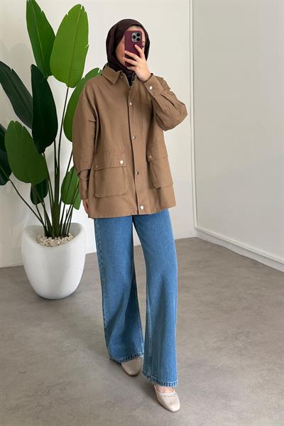 Ekose Garnili Ceket - Vizon