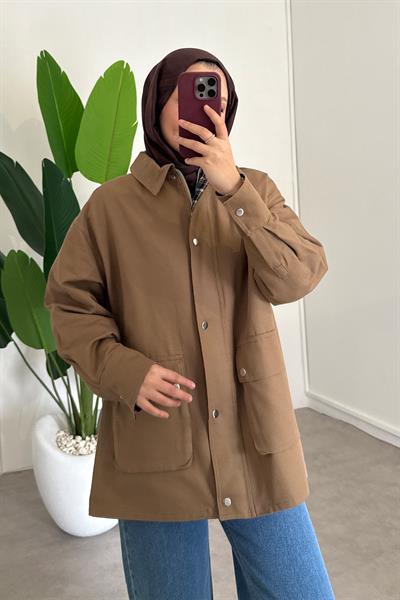 Ekose Garnili Ceket - Vizon