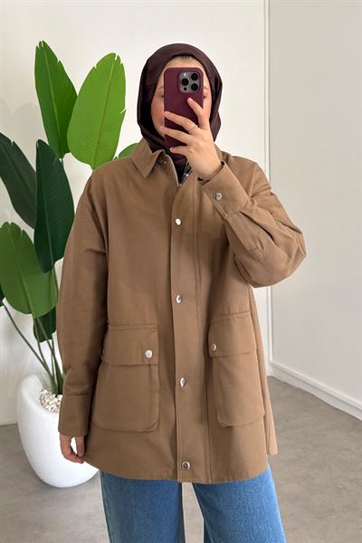 Ekose Garnili Ceket - Vizon