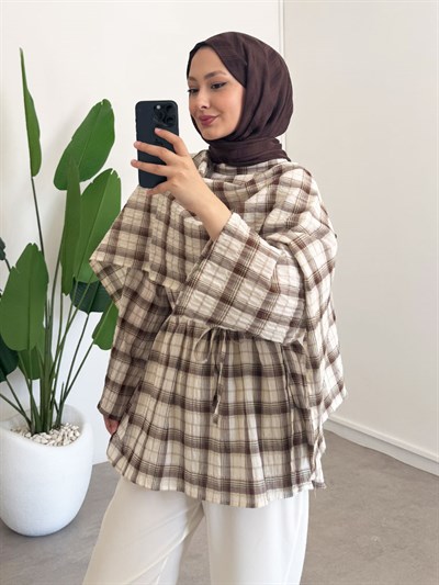Ekose Şallı Tunik - Kahverengi