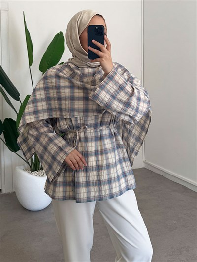 Ekose Şallı Tunik - Mavi