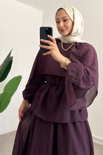 Etekli Tül Modal Takım - Bordo