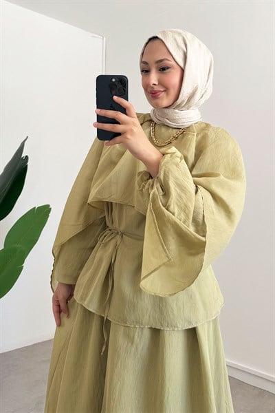 Etekli Tül Modal Takım - Olive