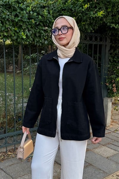 Fermuarlı Ceket - Siyah
