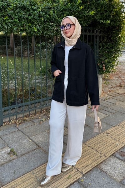 Fermuarlı Ceket - Siyah