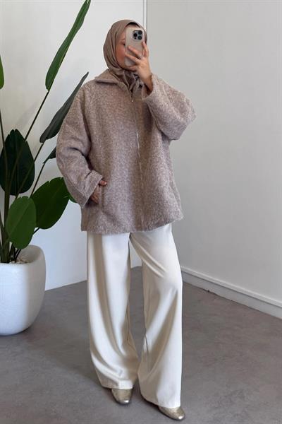 FERMUARLI KAŞE CEKET 9-52637  - BEJ