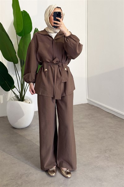 Fermuarlı Modal Takım - Vizon