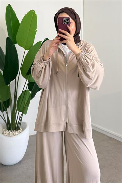 Fermuarlı Süprem Takım - Bej