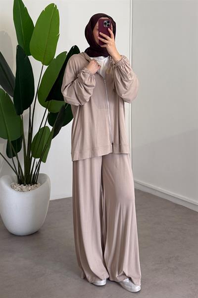 Fermuarlı Süprem Takım - Bej