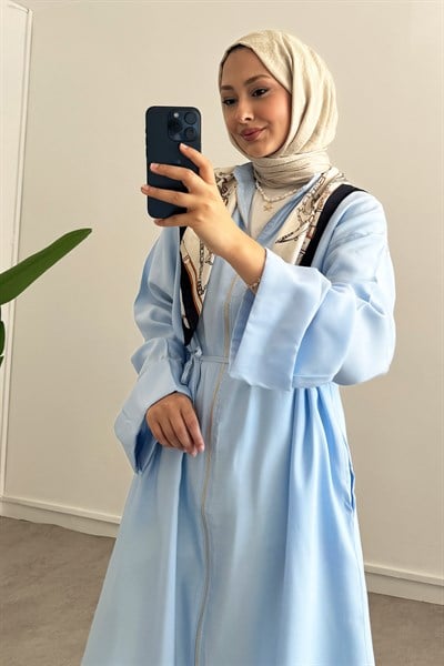 Fermuarlı Uzun Elbise - Mavi
