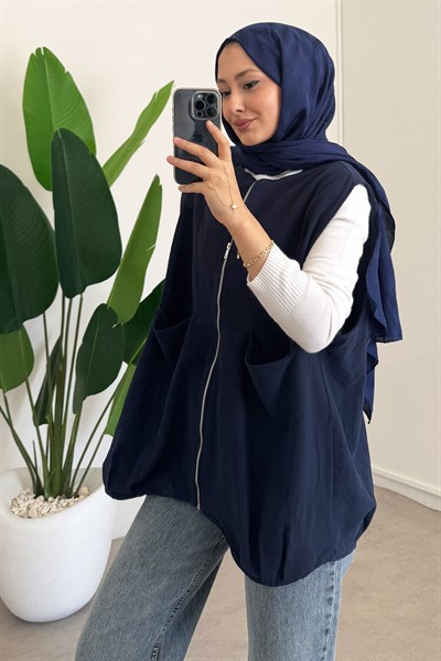 Fermuarlı Yelek - Lacivert