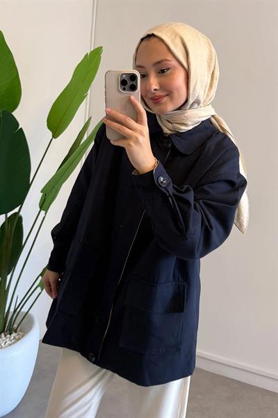 GABARDİN CEPLİ CEKET 9-52726  - LACİVERT